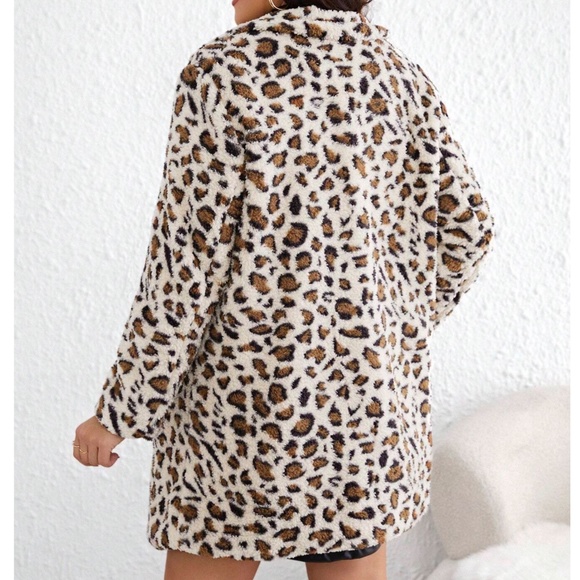 Cozy Leopard Print Open Front Teddy Jacket Coat - Picture 3 of 4